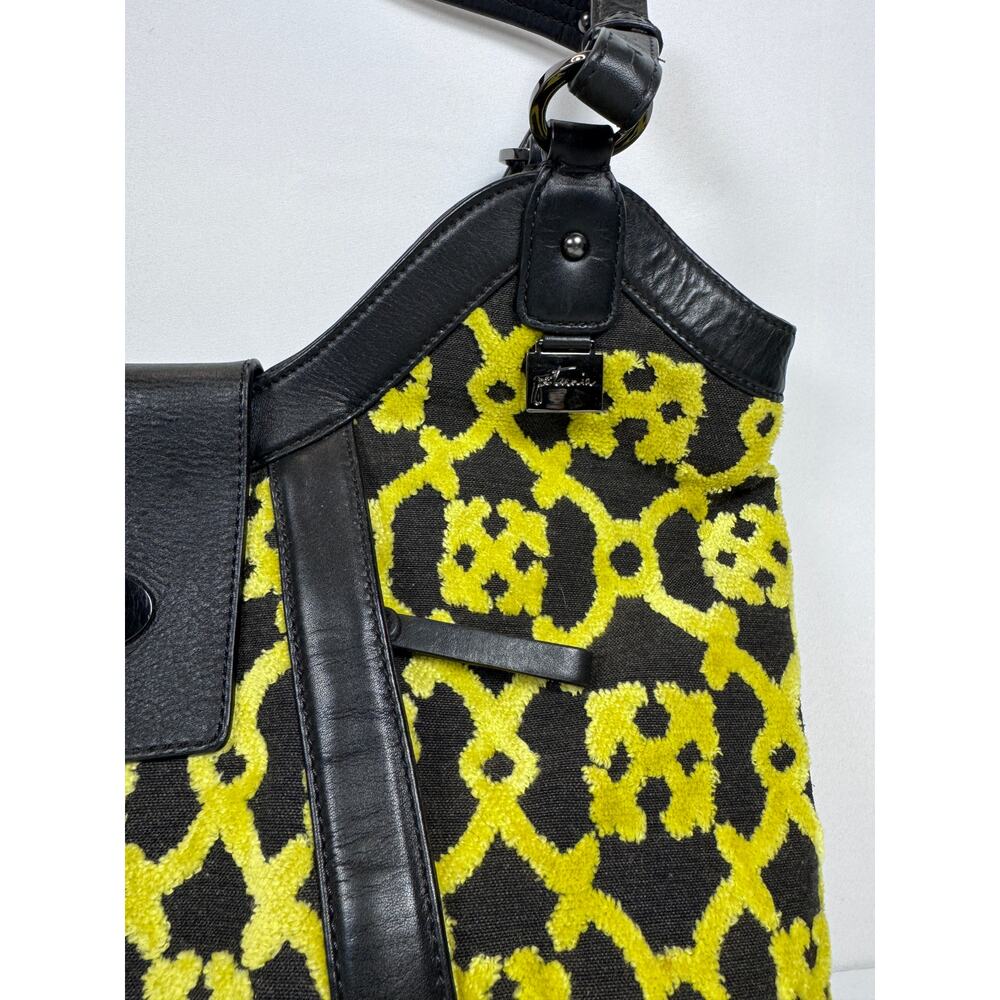 Petunia Pickle Bottom Black Yellow Velvet Floral Leather Trim Shoulder Tote Bag - Picture 4 of 11